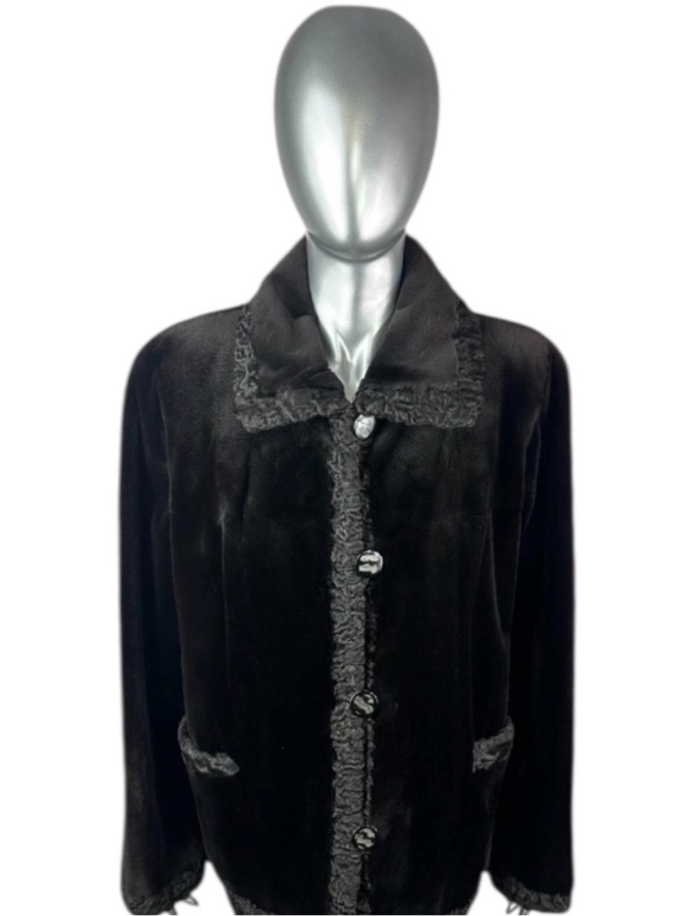 Black Sheared MINK Jacket Reversible to Taffetta Rainwear, Size L, Certified VTG